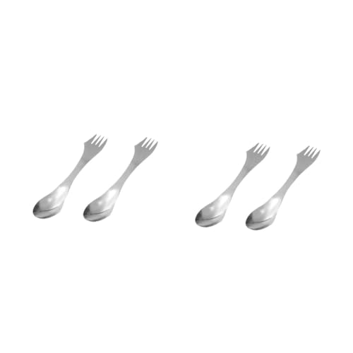 Sosoport 2 Sätze Dreizwecklöffel Gabeln Besteck Rostfrei Kochen Essen Enthalten Picknickgeschirr Tragbarer Löffel -dessertlöffel Mehrzweckgeschirr Silver 2 Stück * 2 von Sosoport