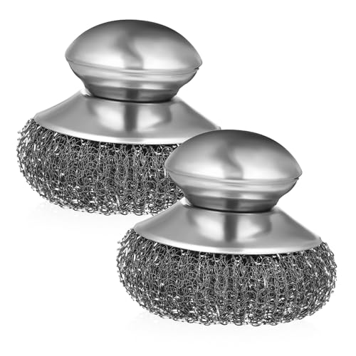 Sosoport 2 Stück Edelstahl Topfschrubber mit Ergonomischem Griff Langlebiger Metall Schrubber für Geschirr Pfannen Grill und Spüle Rutschfest und Vielseitig Einsetzbar von Sosoport
