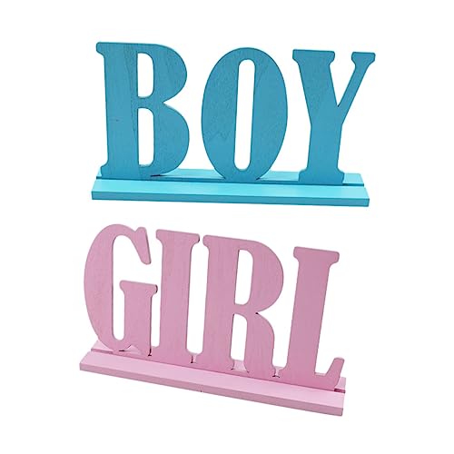 Sosoport 2 Stück Holz Deko Teilig Geschlecht Enthüllung Ornament Junge Mädchen für Shower Party Tischdekoration Farbenfroh Romantisch für Neugeborenenfeier und Babyparty von Sosoport