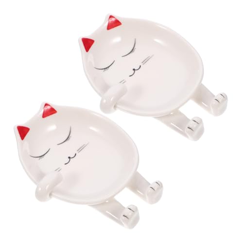 Sosoport 2 Stück Keramik Löffelhalter Katze Multifunktional Küchenutensilien Halter Kochlöffelablage Platzsparend Cartoon Design Robust und Einfach zu Reinigen von Sosoport