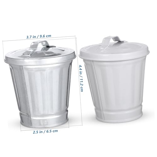 Sosoport 2 Stück Kleine Mülleimer aus galvanisiertem Metall mit Deckel Kompakter Desktop papierkorb für Büro Zuhause Schlafzimmer Vielseitiger Schreibtisch mülleimer in Silber und Weiß von Sosoport