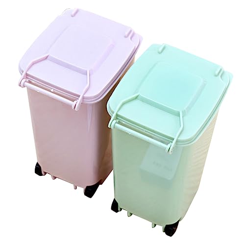 Sosoport 2 Stück Mini Desktop Mülleimer mit Deckel Multifunktionaler Tischabfalleimer und Stifthalter für Büro Küche Schlafzimmer Praktisch Kompakt Geruchsdicht Farbig Grün Rosa von Sosoport
