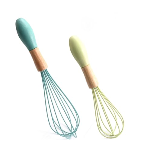 Sosoport 2 Stück Silicone Rührbesen Teilig mit Holzgriff Handmixer für Eier Saucen und Backen Lebensmittelechtes Silikon Spülmaschinenfest Ergonomisches Design Zufällige Zufällige Farbe von Sosoport