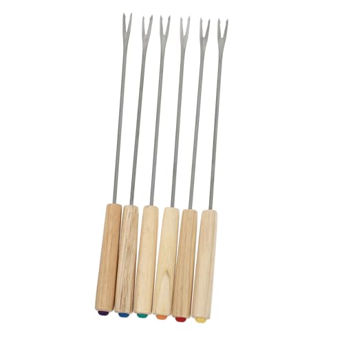 Sosoport 2 Stück Teiliges Fonduegabel Set mit Hitzebeständigem und Khakifarbenem Eichenholzgriff für Obst Dessert und Käsefondue Vielseitig Verwendbar für Bbq und Fingerfood von Sosoport