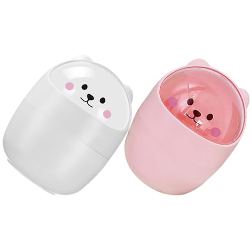 Sosoport 2 Stück Tisch mülleimer mit Deckel Niedliche Cartoon designs Klappbarer Desktop Abfalleimer für Schlafzimmer Büro Kompakter Kleiner Papierkorb für Haushaltsreste und Obstabfälle von Sosoport