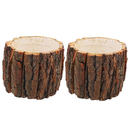 Sosoport 2stücke Rinde Pflanzgefäße wasserdichte Blumentöpfe Für Sukkulenten Und Kleine Pflanzen Holz-Design Für Indoor-Dekoration Und Landhausstil von Sosoport