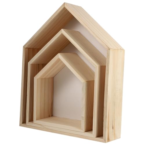 Sosoport 3 Stück Teiliges Weißes Wandregal Holz Hausform Multifunktionales Schwebendes Aufbewahrungsregal Kreatives Offenes Regalbrett für Wohnzimmer Schlafzimmer Küche Platzsparender von Sosoport