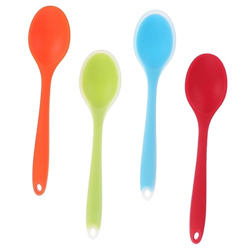 Sosoport 4 Stück Silikon Rührlöffel Teiliges Hitzebeständig Antihaftbeschichtet Ergonomisch Geformt mit Langem Griff Farbiges Küchenzubehör zum Kochen Backen Servieren Kratzfest für von Sosoport