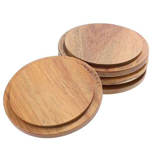 Sosoport 4 Stück Teiliges Kleine Runde Holzdeckel für Tassen Wiederverwendbare Langlebige Holzdeckel mit Dichter Versiegelung Geeignet für Kaffee und Teetassen Multifunktionale von Sosoport