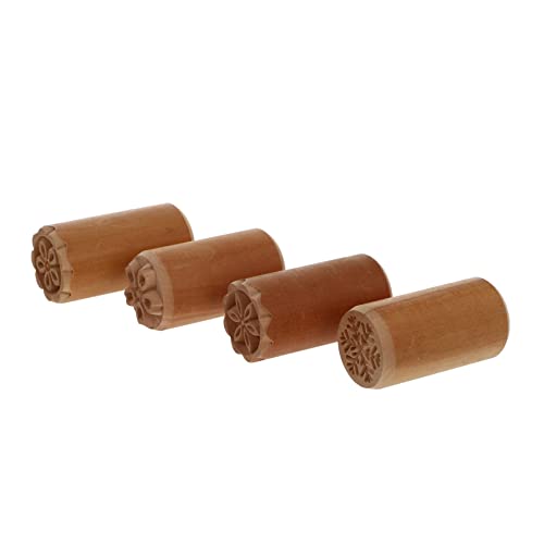 Sosoport 4 Stück Teiliges Set Holzstempel für Mondkuchen Praktische Backform mit Kreativen Motiven Holzfarbe für Backen von Desserts und Gebäck von Sosoport