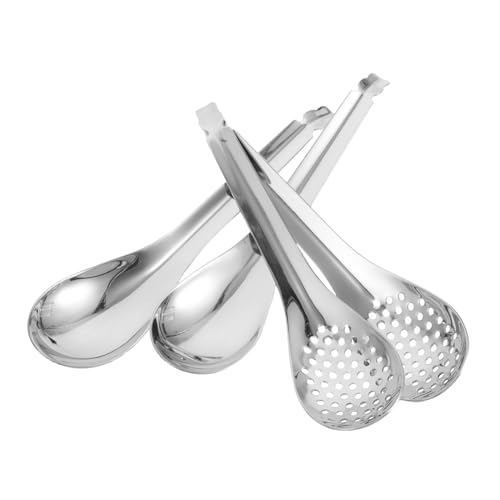 Sosoport 4 Stück Teiliges Set Kaviarlöffel und Suppenlöffel Geschlitzt und Glatt Rostfrei Langlebig Vielseitig zum Filtern und Servieren von Suppe Sauce für Zuhause Restaurant Buffet Party von Sosoport