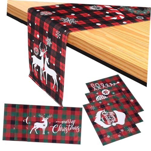 Sosoport 7 STK. Weihnachtlicher Tischläufer mit Platzsets Polyester Hitzebeständig Dekorativ für Weihnachtsessen Partys Vielseitig Einsetzbar Festliche Winterdeko für Esszimmer und Küche von Sosoport