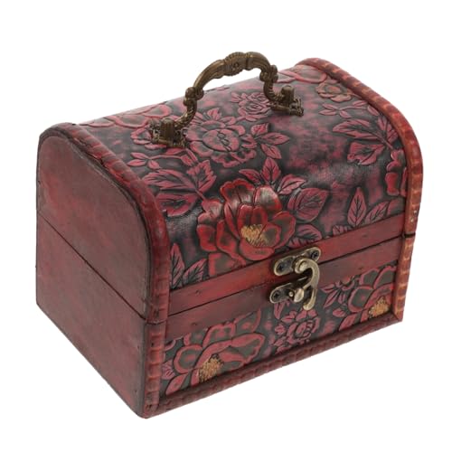 Sosoport Antike Holz Schmuckschatulle mit Griff und Schloss Vintage Aufbewahrungsbox für Ringe Ohrringe und Armbänder Kleine Dekorative Truhe aus Holz für Zuhause und Schlafzimmer von Sosoport