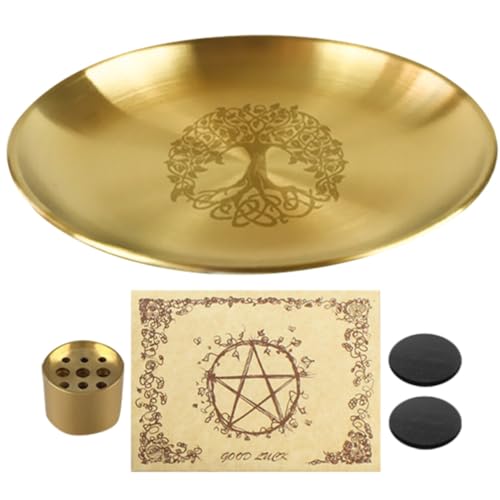 Sosoport Baum des Lebens Räucherstäbchenhalter Platte Messing Räucherstäbchenhalter Brenner Mit Tablett Pergamentpapierbögen Kleine Magnete Für Meditation Yoga Aromatherapie von Sosoport