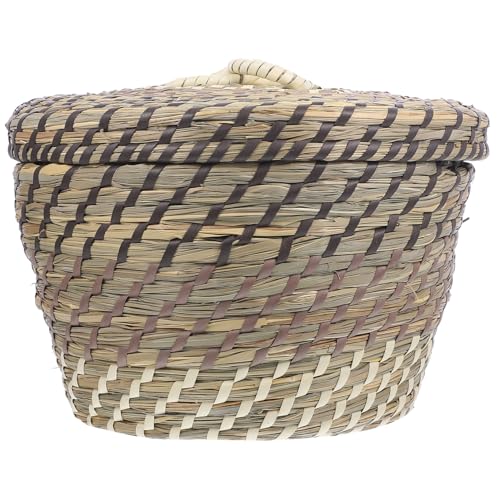 Sosoport Brauner Großer Mülleimer mit Deckel Handgewebter Rattan Abfalleimer Kompakter Schreibtisch Müllbehälter Strapazierfähiger Platzsparender Büro Wohnaccessoire für Zuhause von Sosoport