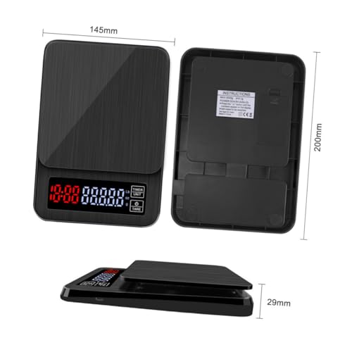 Sosoport Elektronische Küchenwaage mit Timer Präzisionssensoren Digital Kaffeewaage Multifunktional für Kochen Backen und Diät USB Betrieben Schwarz ohne Batterien von Sosoport