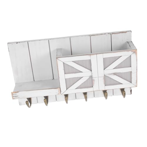 Sosoport Hängeregal aus Holz mit Schlüsselhalter und Haken Wandmontage Wand Organizer für Flur Rustikales Weißes Garderobenregal ohne Schublade Platzsparende Aufbewahrungslösung von Sosoport
