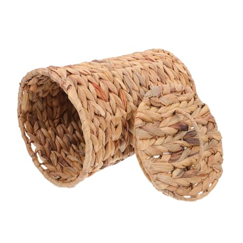 Sosoport Handgefertigter Vintage Abfalleimer aus Hyazinthen Rattan mit Deckel Kleiner Multifunktionaler Papierkorb für Schlafzimmer Büro Atmungsaktiver Handgewebter Mülleimer für Tisch und von Sosoport