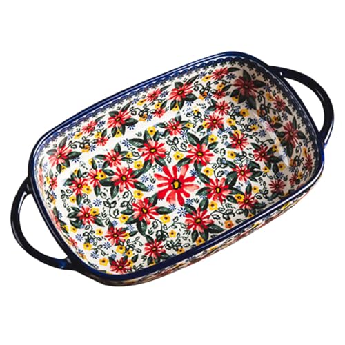 Sosoport Keramische Servierplatte mit Ergonomischem Design und Blumenmuster für Essensaufbewahrung und Einsatz der Küche von Sosoport