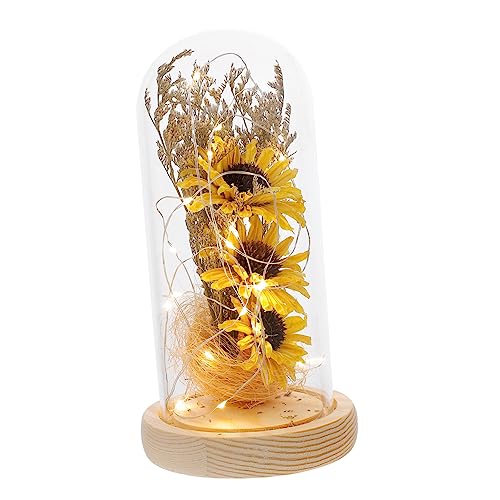 Sosoport Kuppellampe Mit Trockenblumen Glasdekor Für Tisch Blumen-nachtlicht Kreatives Ornament Mit Sonnenblume Flacher Boden Für Aufstellung von Sosoport