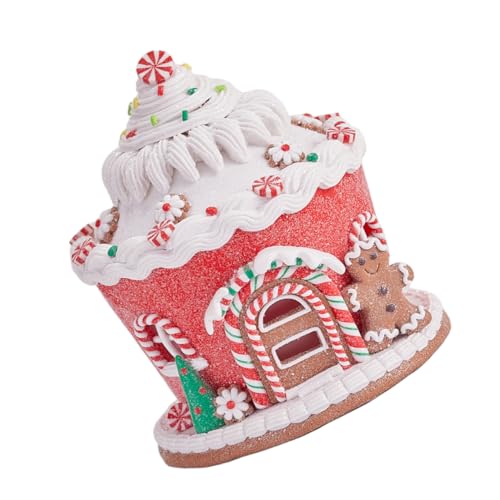 Sosoport LED Beleuchtetes Weihnachtsdekor Resin Schloss Haus Ornament Leuchtender Schloss mit Lebkuchenmann-Design Bunte Außen-Dekoration für Kamin Tisch Büro Batteriebetrieben ohne von Sosoport