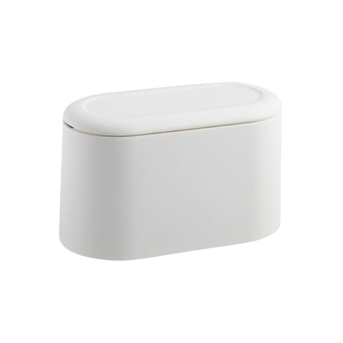 Sosoport Mini Desktop Mülleimer Weiß Einfacher Pressdeckel Abfallbehälter Umweltfreundlicher Tischabfallkorb Kompakter Papierkorb für Schreibtisch Platzsparender Desktop Trash Can von Sosoport