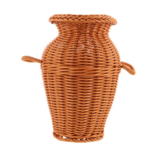 Sosoport Rustikale Imitation Rattan Vase mit Doppelgriffen Unzerbrechliche Blumenvase für Getrocknete oder Frische Blumen Multifunktional als Aufbewahrung Leichter und Materialmix von Sosoport