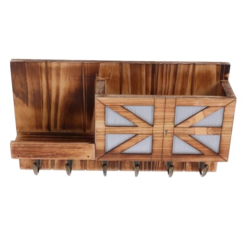 Sosoport Rustikaler Wand Schlüsselhalter mit Haken und Regal Holz Wandgarderobe für Eingangsbereich Europäisches Design Praktische Aufbewahrung für Schlüssel und Mäntel Einfache Montage von Sosoport