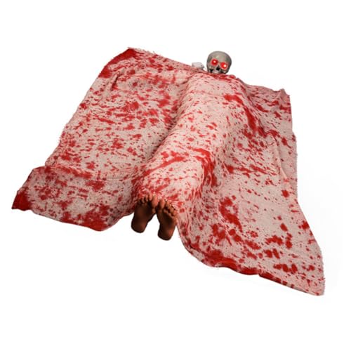 Sosoport Soundaktivierte Halloween-Dekoration Outdoor Gruselige Leiche mit Leuchtenden Led-Augen und Blutstoff Realistische Horror-deko für Spukhaus Garten Party Interaktive Gruselfigur von Sosoport