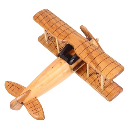 Sosoport Vintage Holzflugzeug Modell Biplane Toy aus Holz Handgefertigte Retro Doppeldeckermodell Skulptur Kleine Flugzeug Figur für Sammler Kinderzimmer Büro und Raumdekoration von Sosoport
