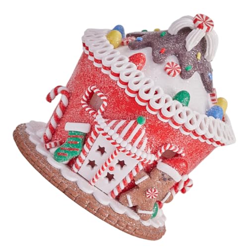 Sosoport Weihnachtliche Lebkuchenhaus-Figurine aus Resin mit Led-Beleuchtung Miniatur-keks-Schloss in Pastellfarben Festliche Tischdekoration für Weihnachten und Winter Hübsches für Freunde von Sosoport