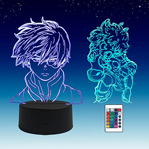 2 in 1, My Hero Academia,MHA Deku, Shoto Todoroki,3D Illusions LED Anime Lampe,16 Farben RGB Fernbedienung, Schlafzimmer Nachtlicht für Jungen von Sosowlight