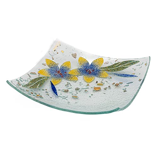 Murano-Glas-Gegenstandsablage mit floraler Dekoration Tischdekoration Wohndekoration Geschenkidee handgefertigt in Italien (19 x 19 cm quadratisch) von Sospiri Venezia