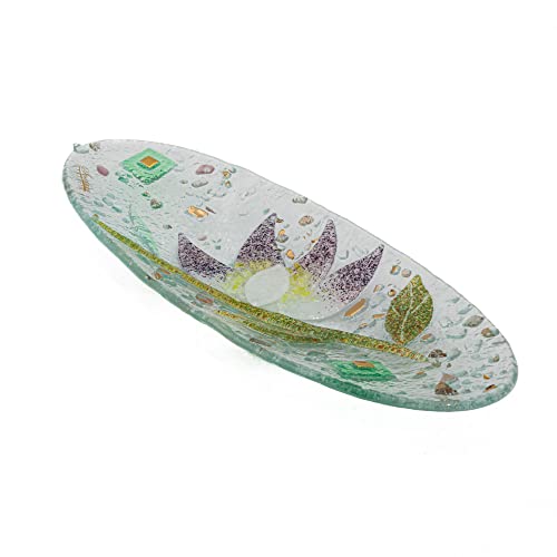 SOSPIRI VENEZIA Murano-Glas-Gegenstandsablage mit floraler Dekoration Tafelaufsatz Wohndekoration Geschenkidee handgefertigt in Italien (28 x 11 cm oval) von Sospiri Venezia