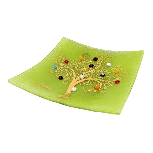 Sospiri Venezia Dekoteller - Ablageschale/Dekoschale aus Murano-Glas mit Lebensbaum und Murine, Handgefertigt, Geschenkidee für Zuhause und Eingangsbereich 14x14 cm von Sospiri Venezia