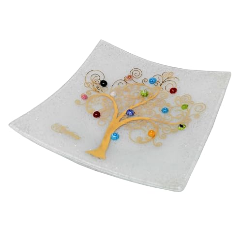 Sospiri Venezia Dekoteller - Ablageschale/Dekoschale aus Murano-Glas mit Lebensbaum und Murine, Handgefertigt, Geschenkidee für Zuhause und Eingangsbereich 14x14 cm von Sospiri Venezia