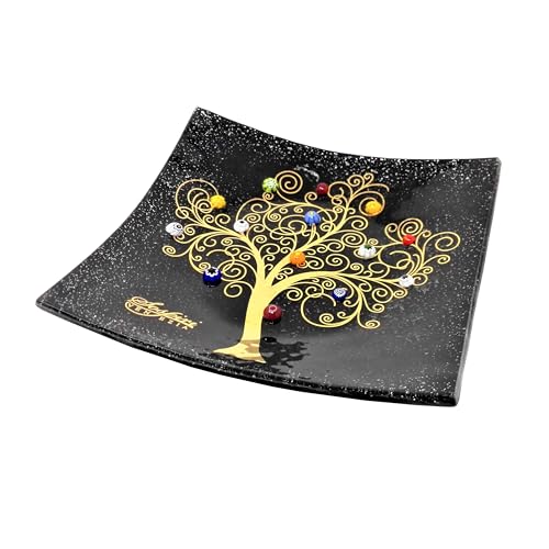 Sospiri Venezia Dekoteller - Ablageschale/Dekoschale aus Murano-Glas mit Lebensbaum und Murine, Handgefertigt, Geschenkidee für Zuhause und Eingangsbereich 29x29 cm von Sospiri Venezia
