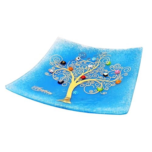 Sospiri Venezia Dekoteller - Ablageschale/Dekoschale aus Murano-Glas mit Lebensbaum und Murine, Handgefertigt, Geschenkidee für Zuhause und Eingangsbereich 29x29 cm von Sospiri Venezia
