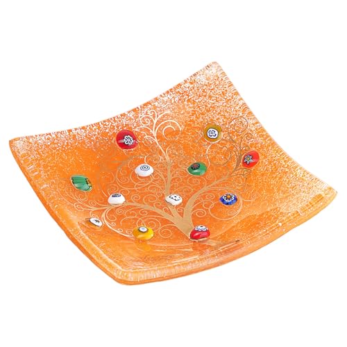 Sospiri Venezia Dekoteller - Ablageschale/Dekoschale aus Murano-Glas mit Lebensbaum und Murine, Handgefertigt, Geschenkidee für Zuhause und Eingangsbereich 9x9 cm von Sospiri Venezia