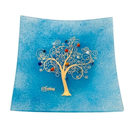 Sospiri Venezia Dekoteller - Ablageschale/Dekoschale aus Murano-Glas mit Lebensbaum und Murine, Handgefertigt, Geschenkidee für Zuhause und Eingangsbereich 14x14 cm von Sospiri Venezia