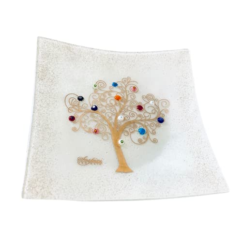SOSPIRI VENEZIA Dekoteller - Ablageschale/Dekoschale aus Murano-Glas mit Lebensbaum und Murine, Handgefertigt, Geschenkidee für Zuhause und Eingangsbereich 19x19 cm von Sospiri Venezia