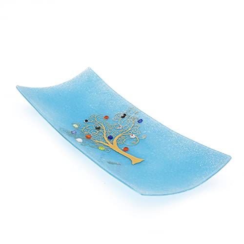 SOSPIRI VENEZIA Objekttablett aus Murano-Glas mit Baum des Lebens-Dekoration Murrine und Blattgold handgefertigt Geschenkidee hergestellt in Italien (30 x 13 cm) von Sospiri Venezia