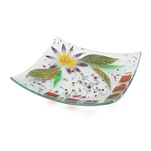 Murano-Glas-Gegenstandsablage mit floraler Dekoration Tischdekoration Wohndekoration Geschenkidee handgefertigt in Italien (19 x 19 cm quadratisch) von Sospiri Venezia