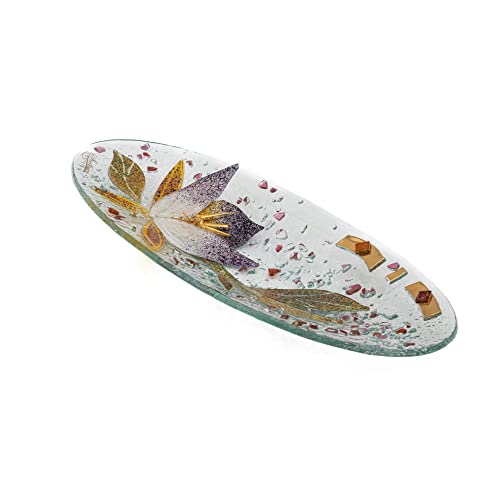 SOSPIRI VENEZIA Murano-Glas-Gegenstandsablage mit floraler Dekoration Tafelaufsatz Wohndekoration Geschenkidee handgefertigt in Italien (28 x 11 cm oval) von Sospiri Venezia