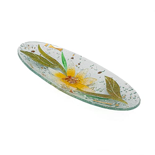 SOSPIRI VENEZIA Murano-Glas-Gegenstandsablage mit floraler Dekoration Tafelaufsatz Wohndekoration Geschenkidee handgefertigt in Italien (28 x 11 cm oval) von Sospiri Venezia