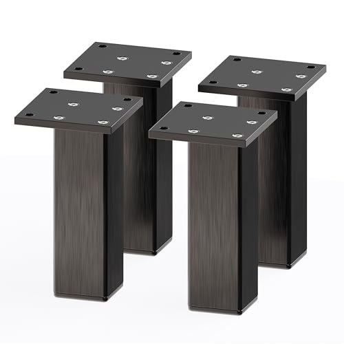 Sossai Aluminium Möbelfüße MFV2 als 4er Set aus Vierkant-Aluprofil: 38 x 38 mm, Farbe: Schwarz, Höhe: 120mm, schicke und stabile Möbelbeine für Vitrine, Kommode, Nachttisch, Schrank von Sossai