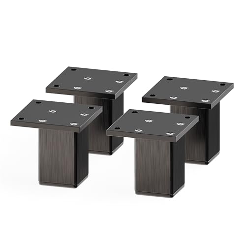Sossai Aluminium Möbelfüße MFV2 als 4er Set aus Vierkant-Aluprofil: 38 x 38 mm, Farbe: Schwarz, Höhe: 60mm, schicke und stabile Möbelbeine für Vitrine, Kommode, Nachttisch, Schrank von Sossai
