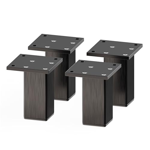 Sossai Aluminium Möbelfüße MFV2 als 4er Set aus Vierkant-Aluprofil: 38 x 38 mm, Farbe: Schwarz, Höhe: 80mm, schicke und stabile Möbelbeine für Vitrine, Kommode, Nachttisch, Schrank von Sossai