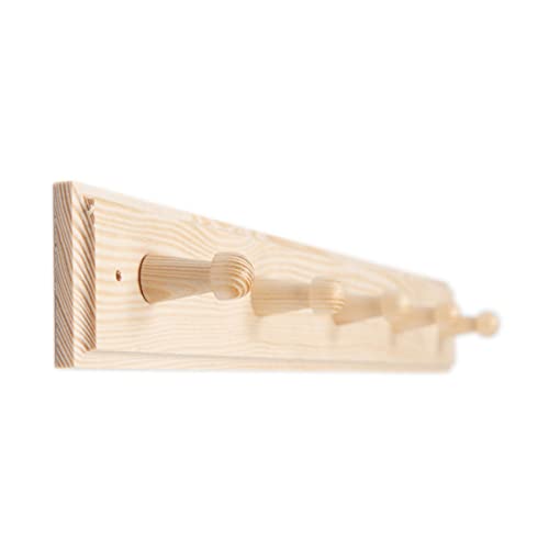 Sossai® - Einfache Garderobenleiste aus Holz | 5 Kleiderhaken | Länge: 47 cm | natur, anstreichbar | HGE | Garderobe, Hakenleiste, Wandgarderobe von Sossai