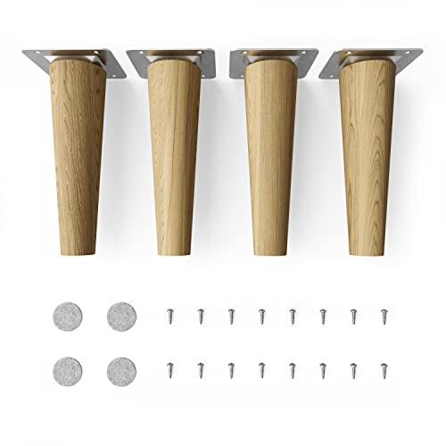 Sossai® Holz-Tischbeine - Clif Round | Öl-Finish | Höhe: 15 cm | HMF1 | rund, konisch (gerade Ausführung) | Material: Massivholz (Eiche) | für Tische, Beistelltische, Schminktische von Sossai